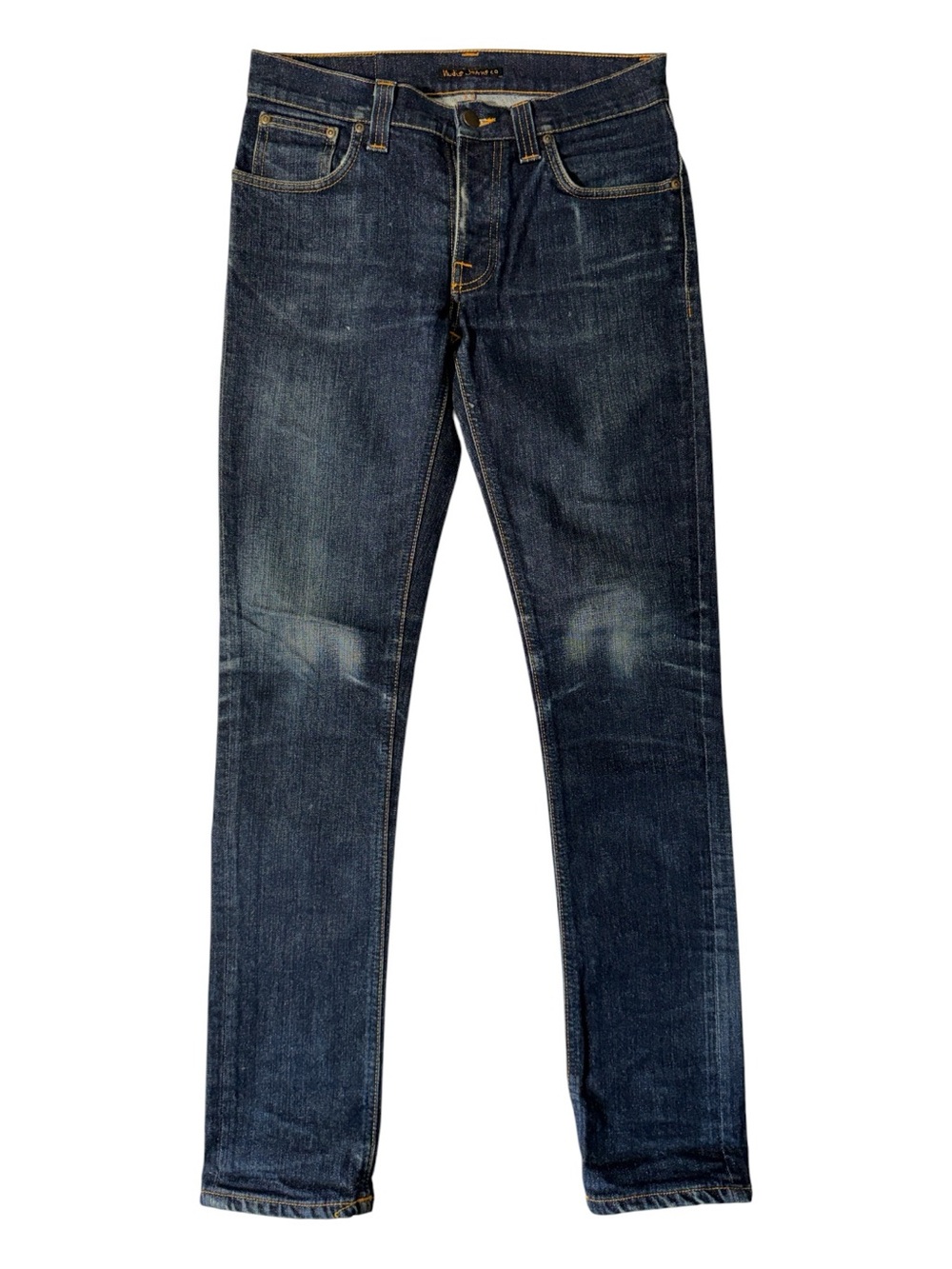 Nudie Jeans mens 31x34 skinny fit button fly organic cotton denim blue jeans